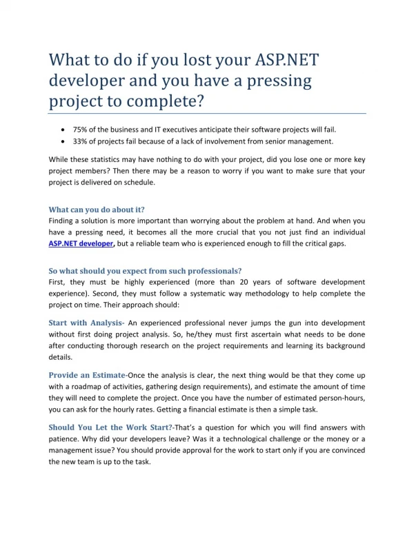 What to do if you lost your ASP.NET developer and you have a pressing project to complete?