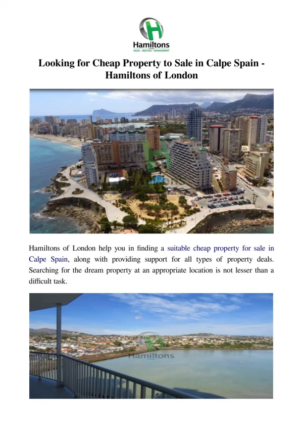 Looking for Cheap Property to Sale in Calpe Spain - Hamiltons of London