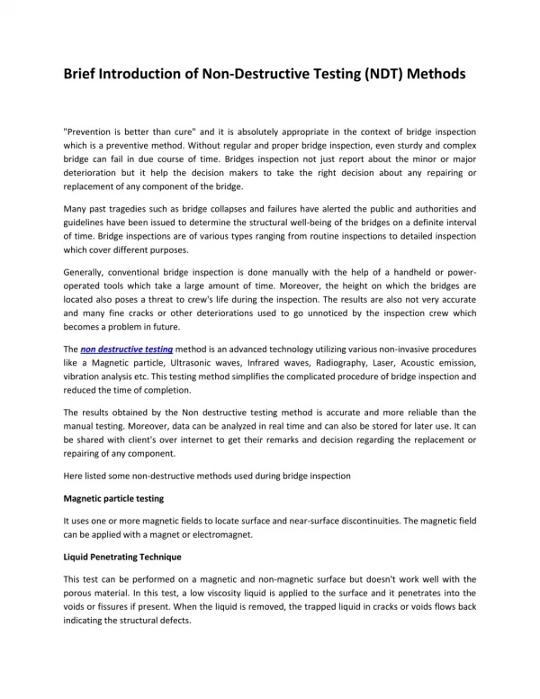 brief introduction of non destructive testing