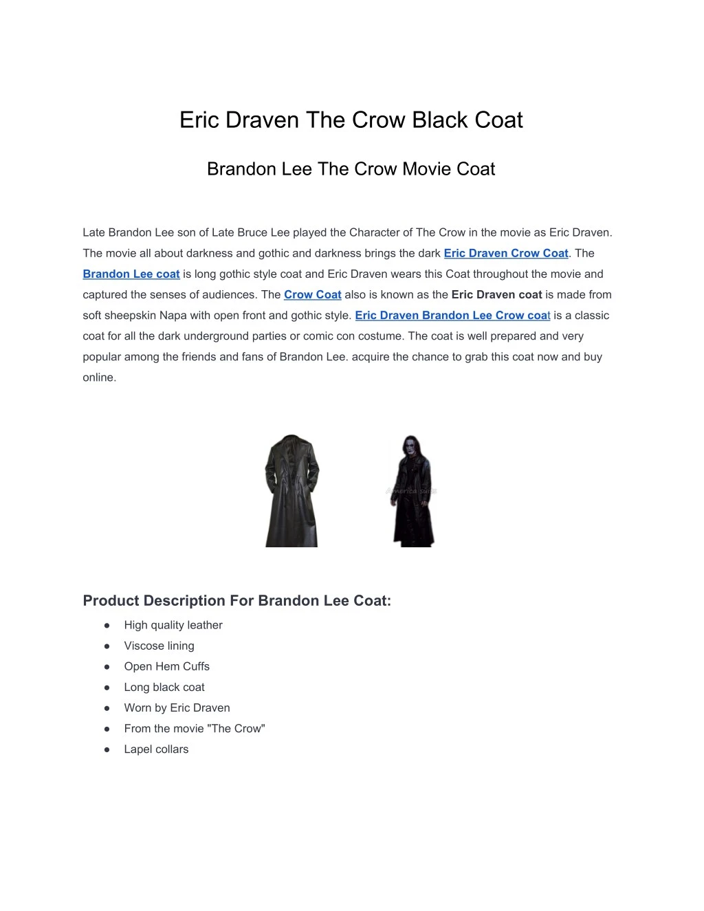 eric draven the crow black coat