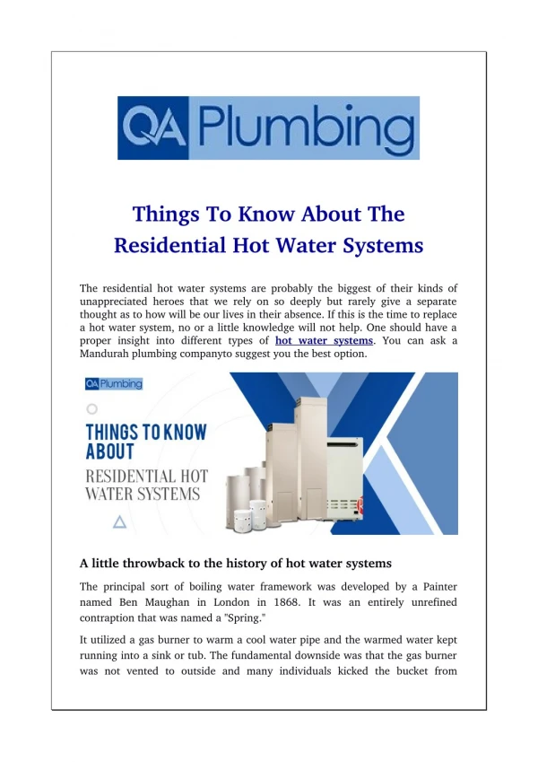 Things to Know about the Residential Hot Water Systems