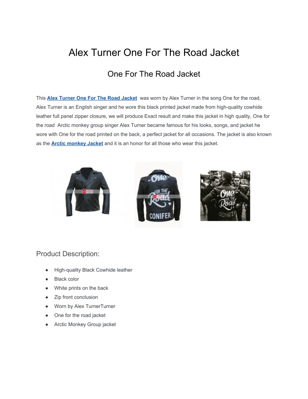 alex turner one for the road jacket