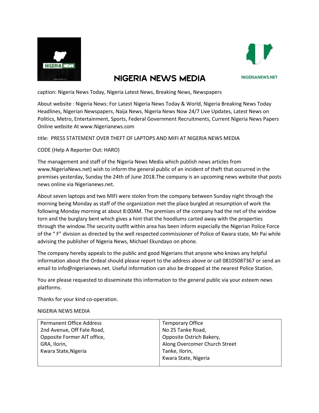 nigeria news media