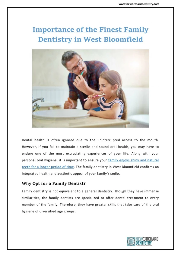 Importance of the Finest Family Dentistry in West Bloomfield | New Orchard Dentistry