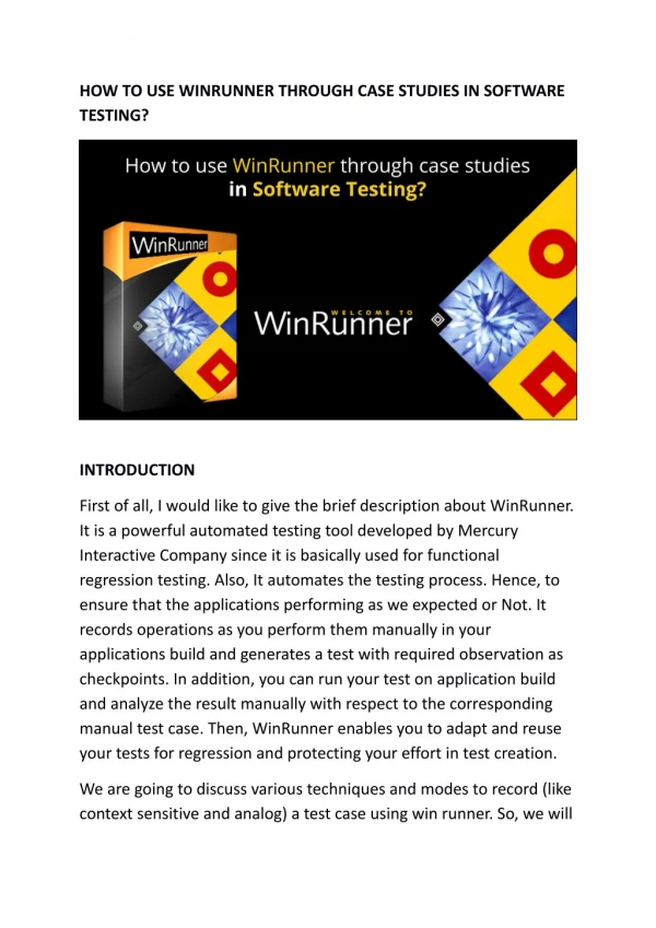 HOW TO USE WINRUNNER THROUGH CASE STUDIES IN SOFTWARE TESTING?