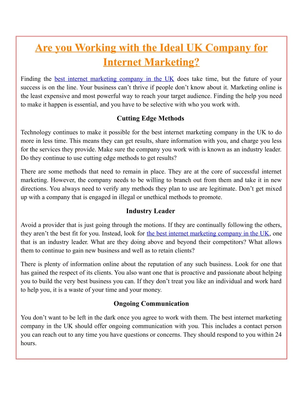 are you working with the ideal uk company