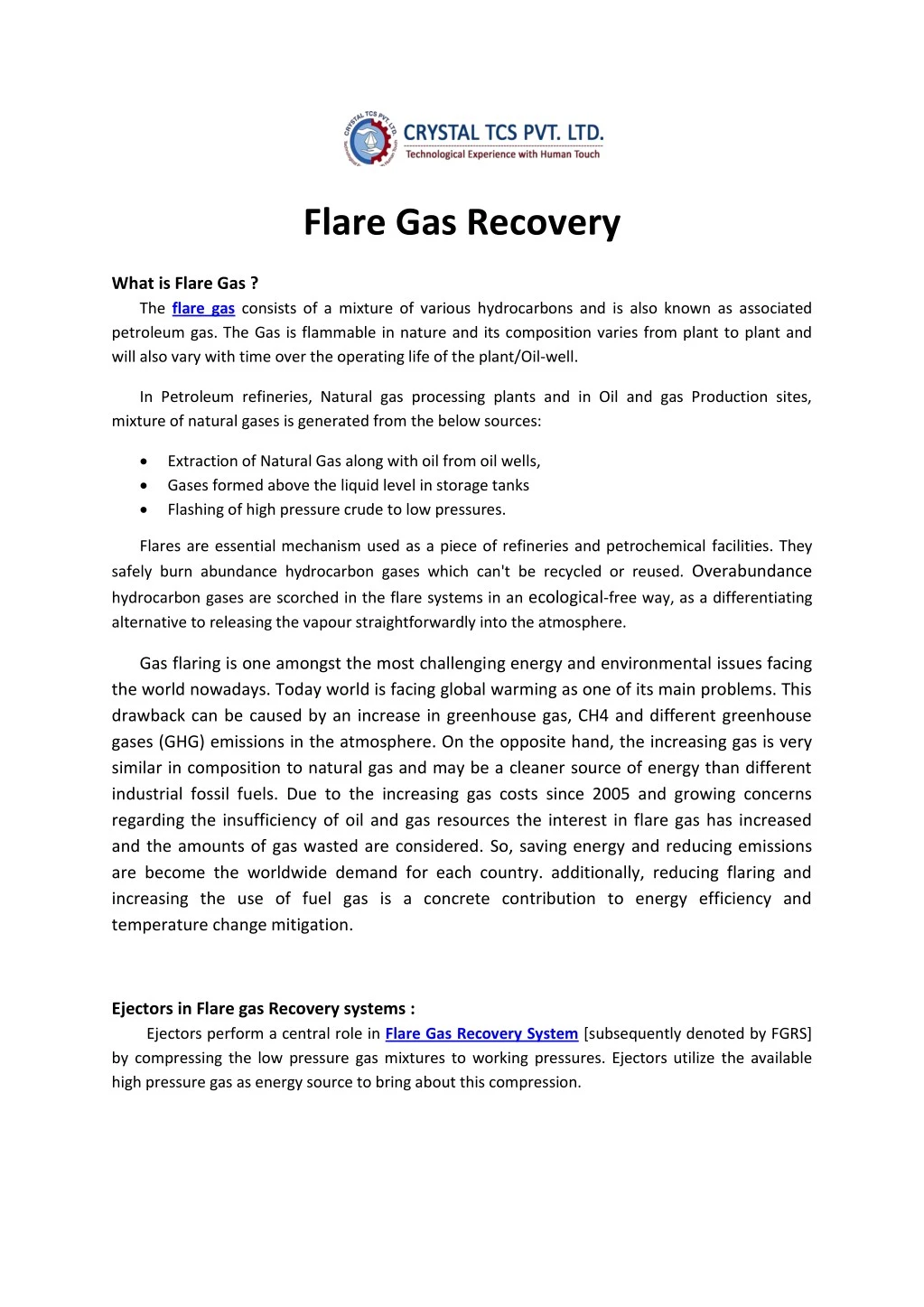 flare gas recovery