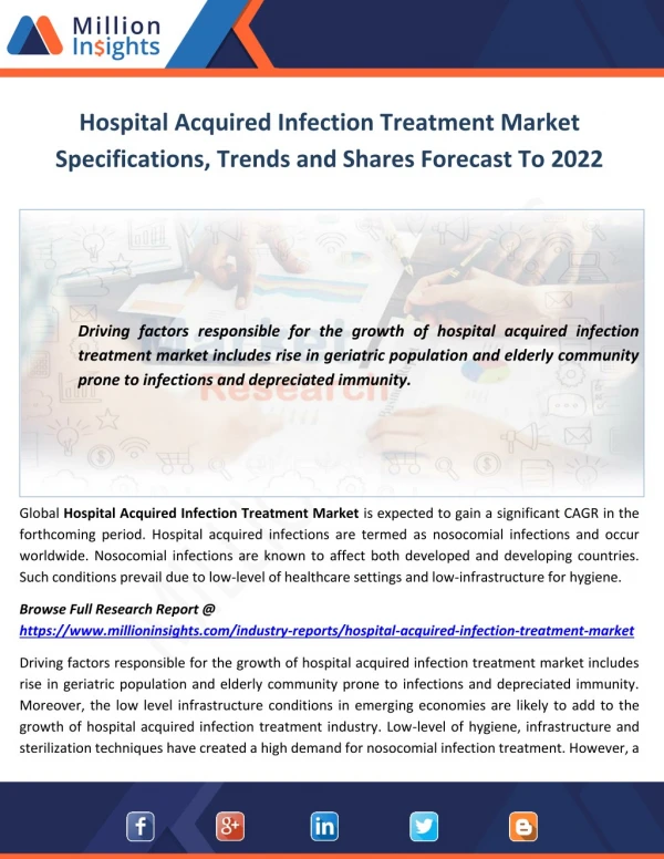 Hospital Acquired Infection Treatment Market Specifications, Trends and Shares Forecast To 2022