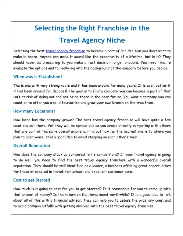 Selecting the Right Franchise in the Travel Agency Niche