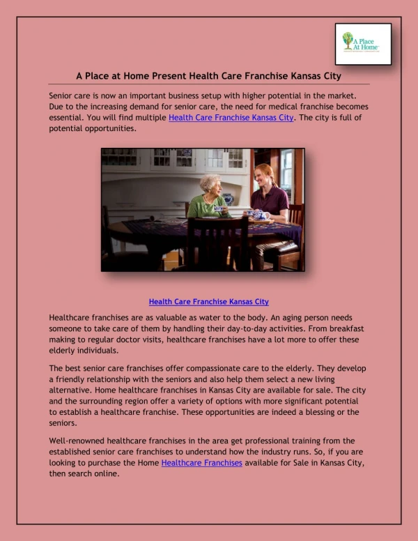A Place at Home Present Health Care Franchise Kansas City