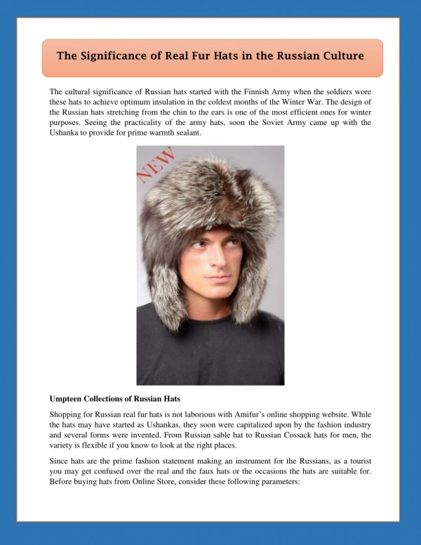 The Significance of Real Fur Hats in the Russian Culture