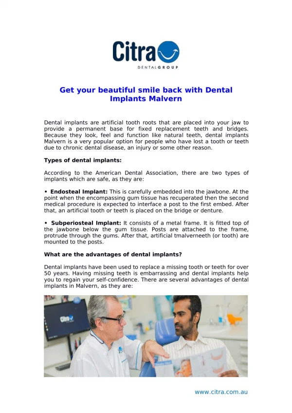Get your beautiful smile back with Dental implants malvern