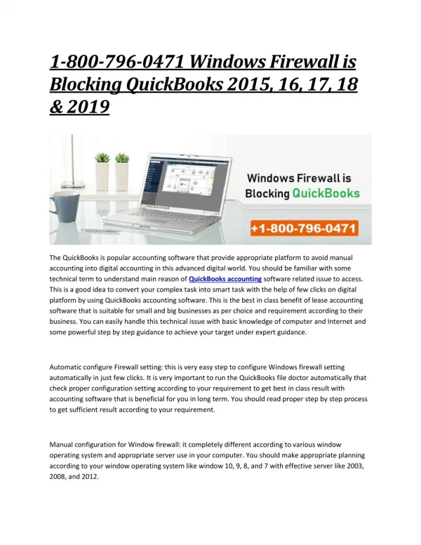 1-800-796-0471 Windows Firewall is Blocking QuickBooks 2015, 16, 17, 18 & 2019
