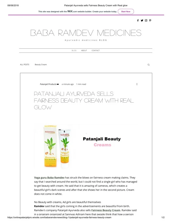Patanjali Ayurveda sells Fairness Beauty Cream with Real glow