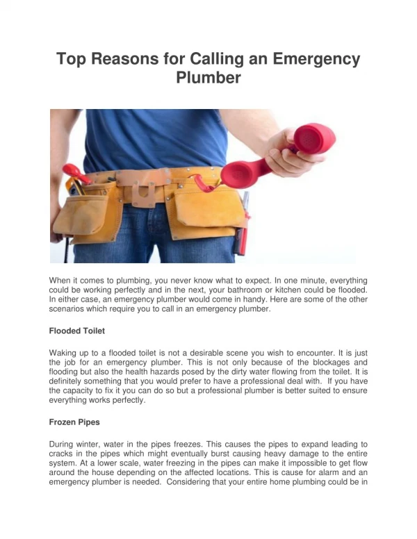 Top Reasons for Calling an Emergency Plumber