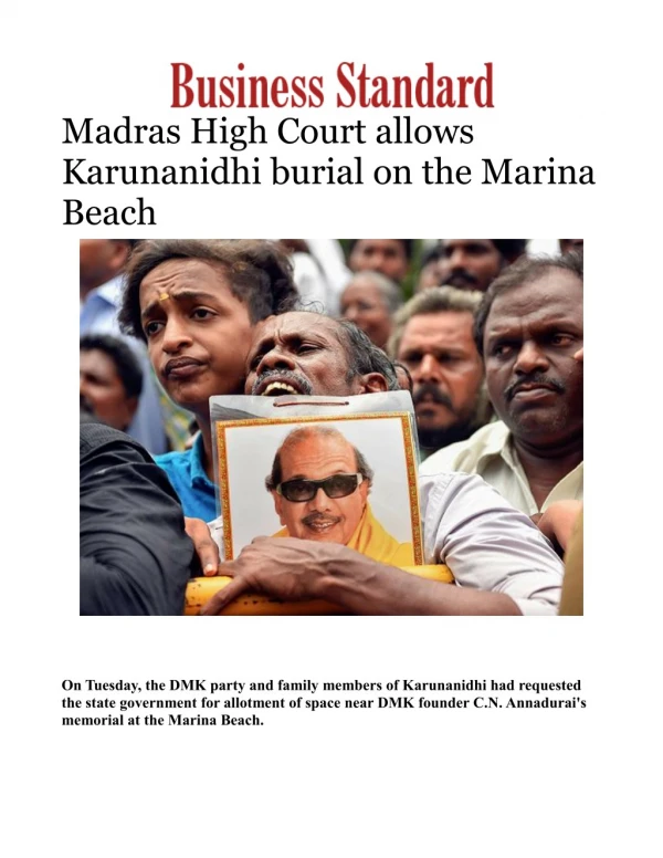 Madras High Court allows Karunanidhi burial on the Marina Beach