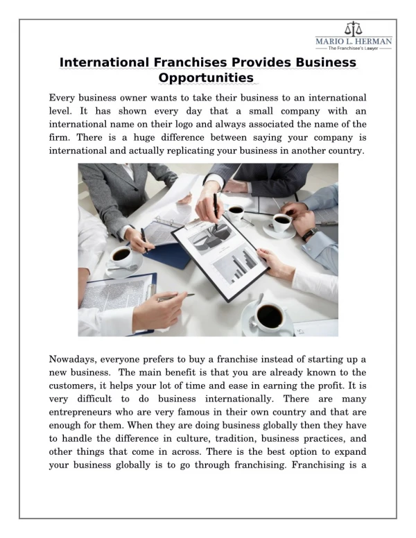 International Franchises Provides Business Opportunities