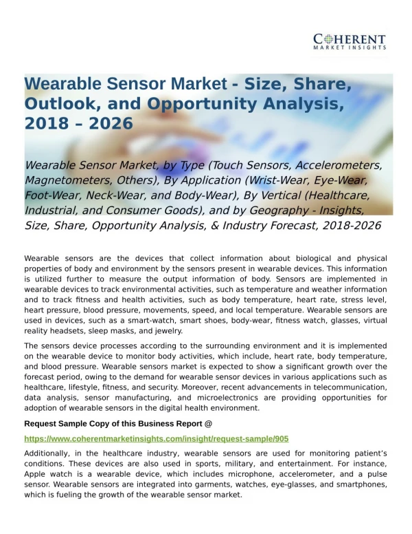 Wearable Sensor Market Industry Forecast, 2018-2026