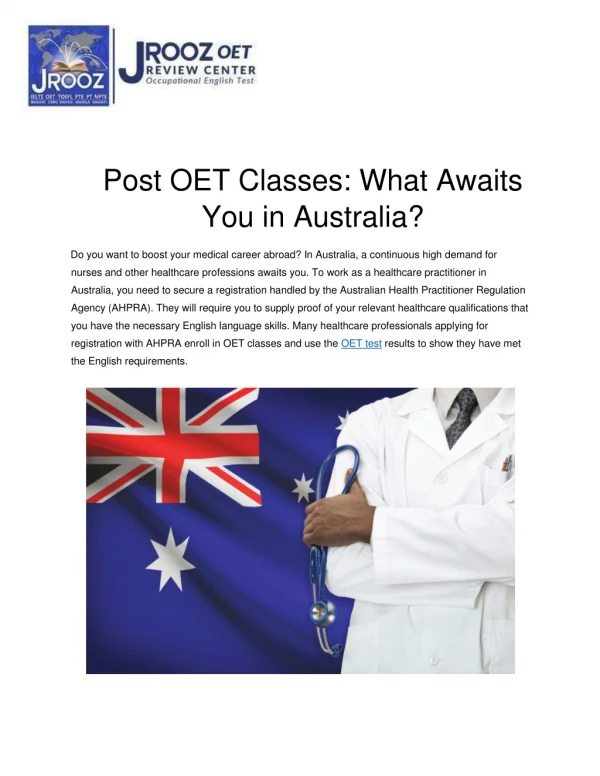 Post OET Classes: What Awaits You in Australia?