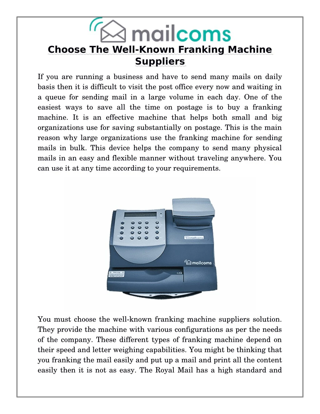 choose the well known franking machine suppliers