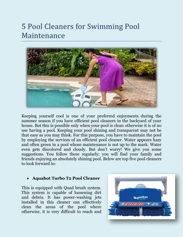 Best Pool Cleaners for Swimming Pool Maintenance