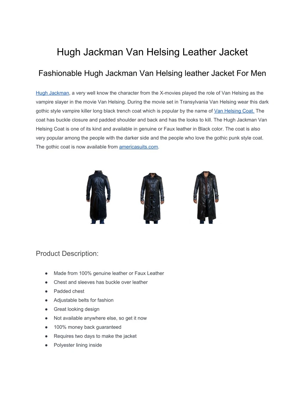 hugh jackman van helsing leather jacket