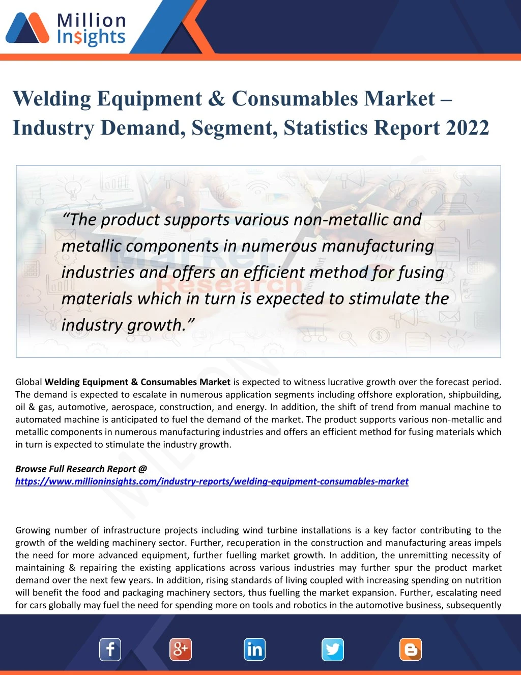 welding equipment consumables market industry