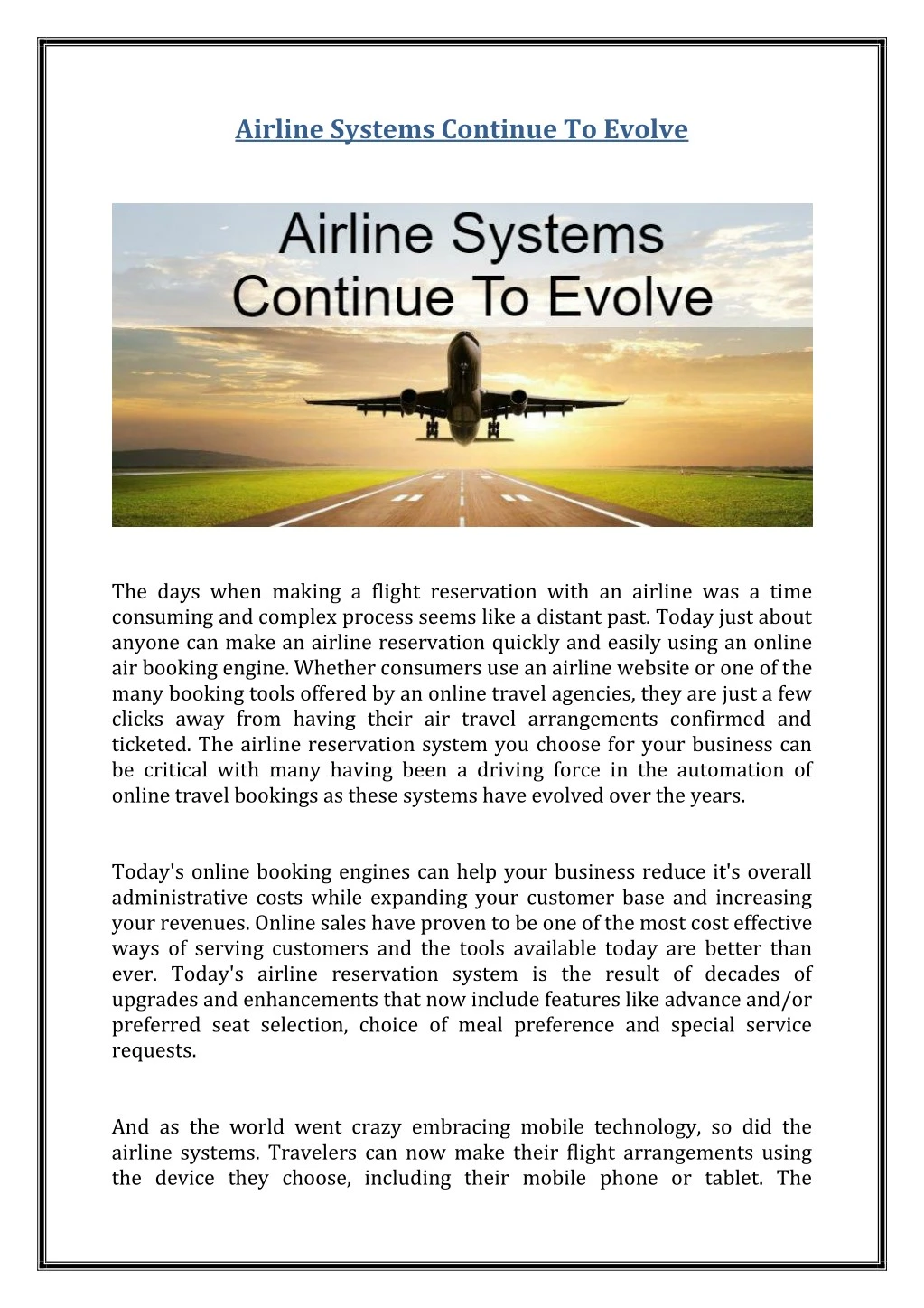airline systems continue to evolve