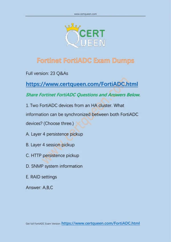 Cleared FortiADC Exam with CertQueen Fortinet FortiADC Exam Dumps