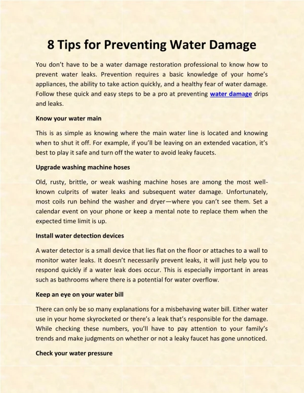 8 Tips for Preventing Water Damage