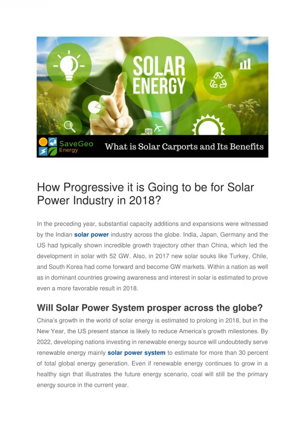 How Progressive it is Going to be for Solar Power Industry in 2018?