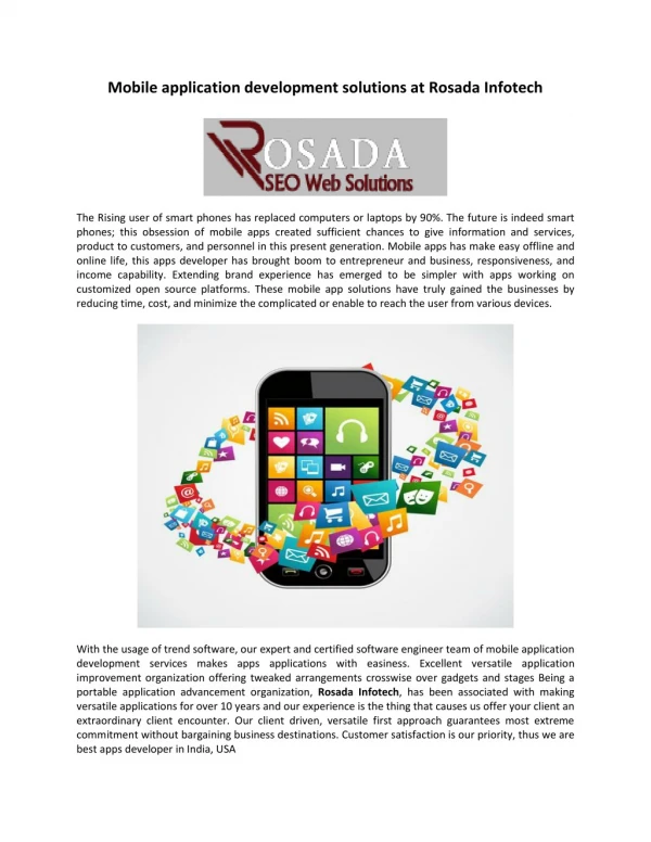 Mobile application development solutions at Rosada Infotech
