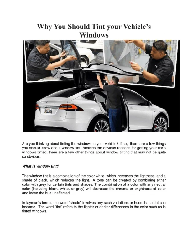 Why You Should Tint your Vehicle’s Windows