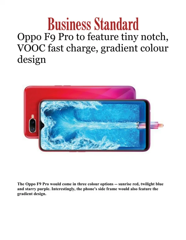 Oppo F9 Pro to feature tiny notch, VOOC fast charge, gradient colour design 