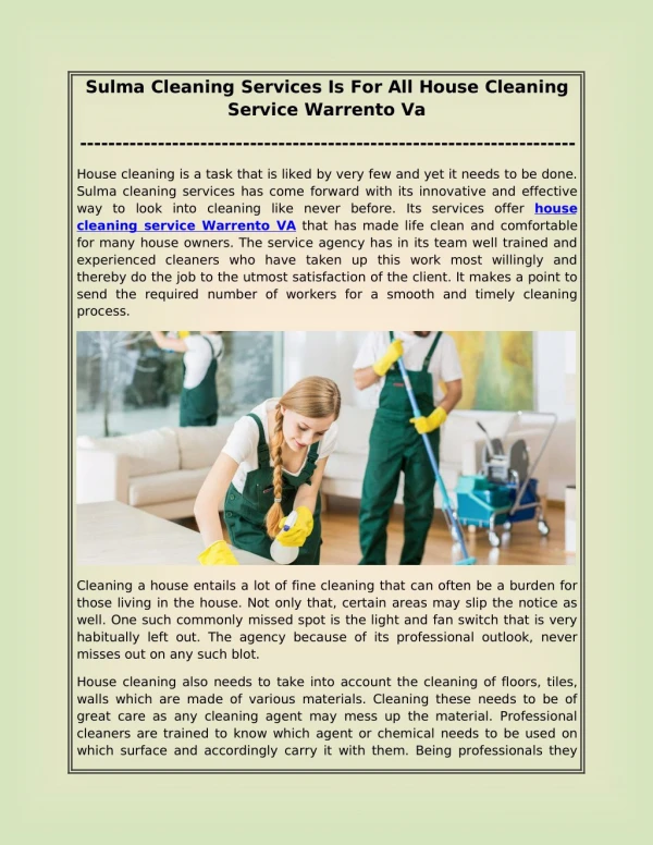 Sulma Cleaning Services Is For All House Cleaning Service Warrento Va