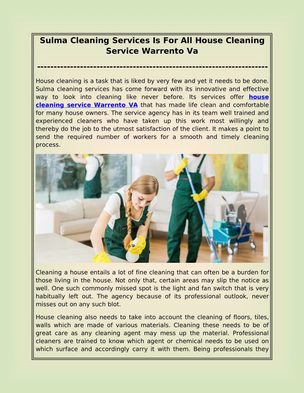 sulma cleaning services is for all house cleaning
