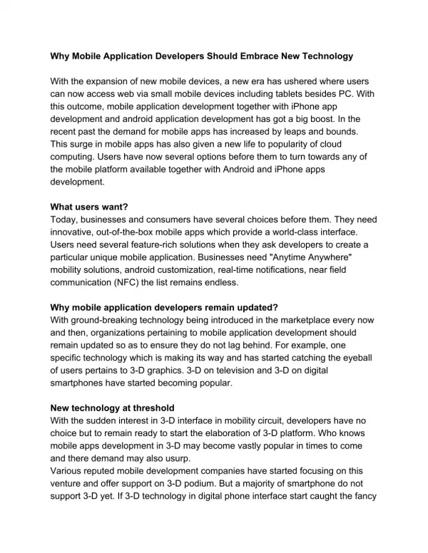 Why Mobile Application Developers Should Embrace New Technology