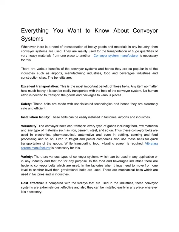 Everything You Want to Know About Conveyor Systems