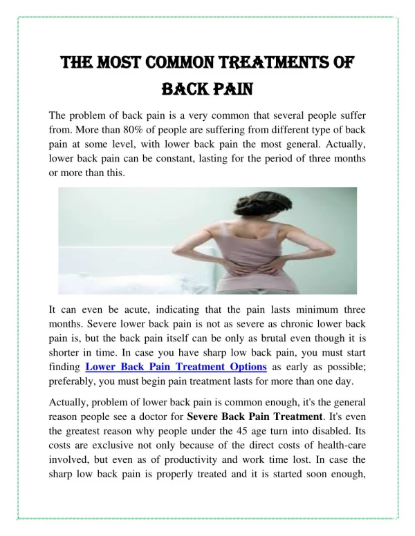 The Most Common Treatments of Back Pain