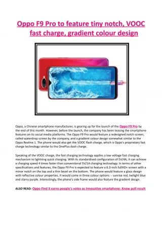 Oppo F9 Pro to feature tiny notch, VOOC fast charge, gradient colour design - slide 1