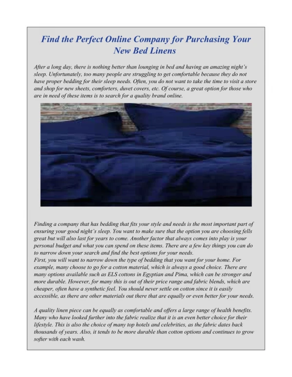 Find the Perfect Online Company for Purchasing Your New Bed Linens