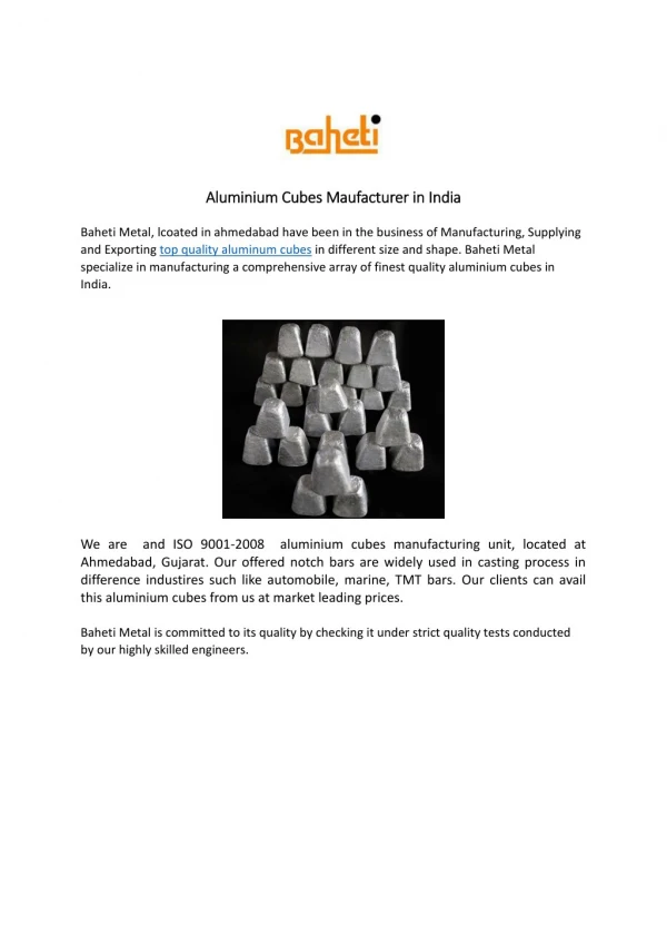 Aluminium Cubes Maufacturer in India