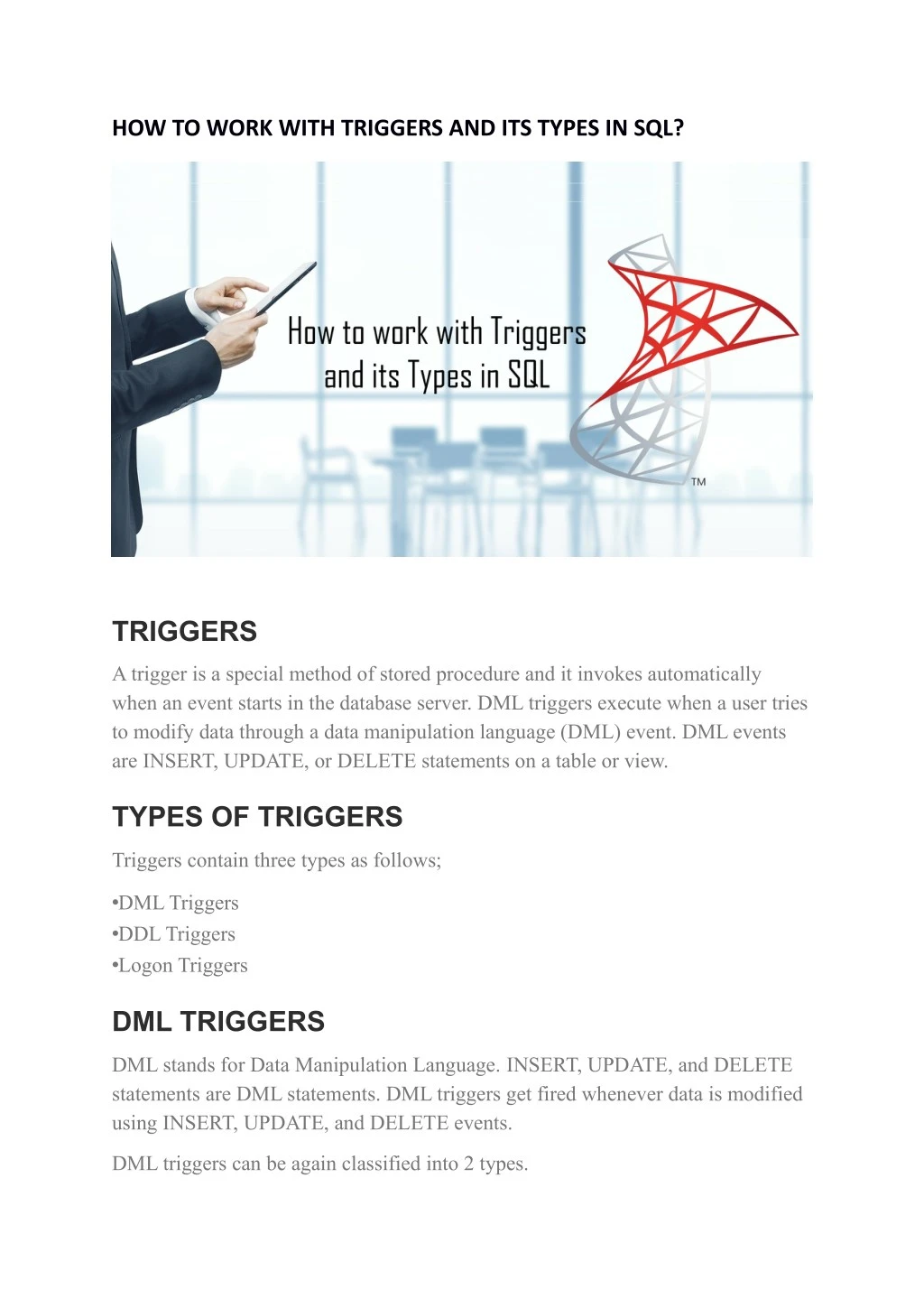 how to work with triggers and its types in sql