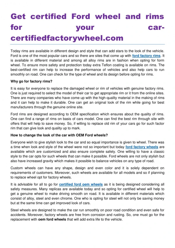 Get certified Ford wheel and rims for your carcertifiedfactorywheel.com