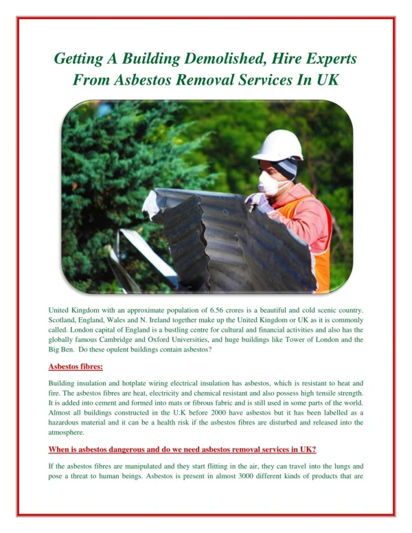 Getting A Building Demolished, Hire Experts From Asbestos Removal Services In UK