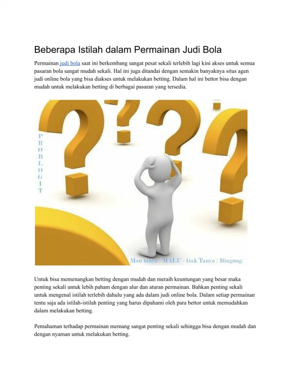 beberapa istilah dalam permainan judi bola