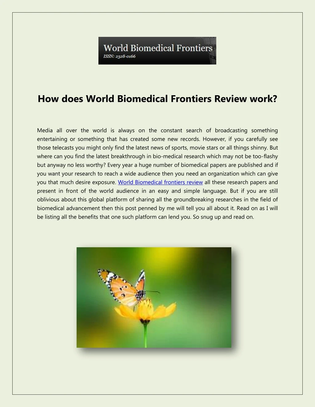 how does world biomedical frontiers review work
