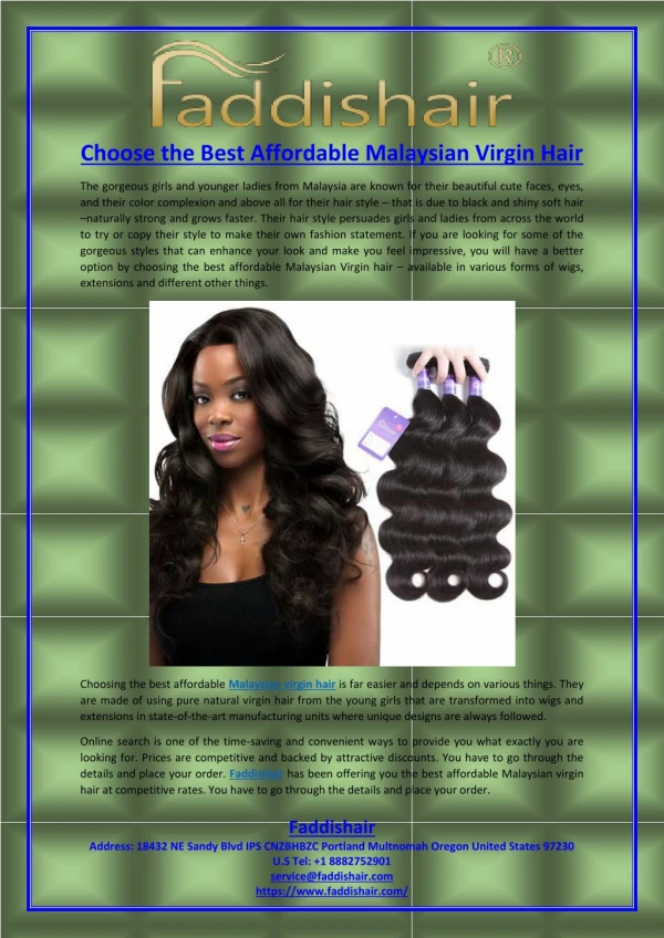Choose the Best Affordable Malaysian Virgin Hair