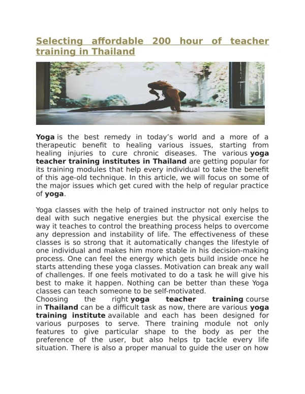 Selecting affordable 200 hour of teacher training in Thailand