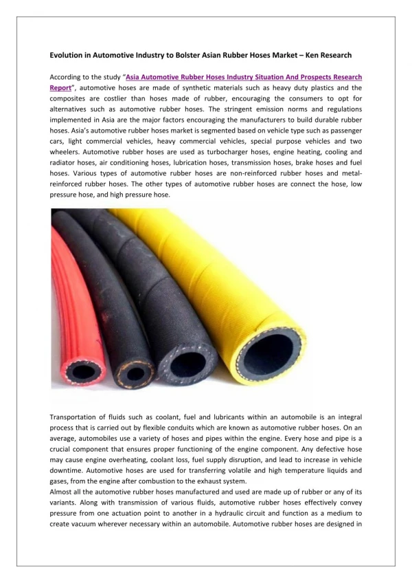 Asia Automotive Rubber Hoses Industry Trends-Ken Research